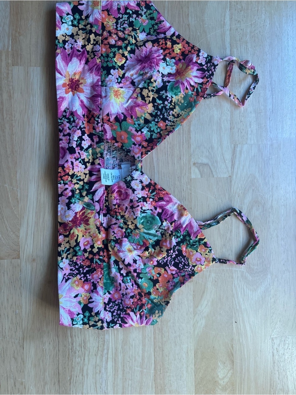 H&M Floral Crop Top in Black, Pink, Green, Yellow